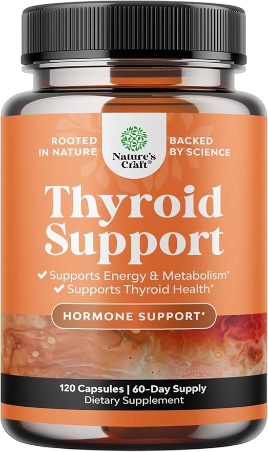 Natures Craft Herbal Thyroid Support Complex - Potent Kelp Iodine Supplement with L Tyrosine, Bladderwrack, Selenium & Pure Ashwagandha for Hormone Balance - Mood & Energy Dietary Pills - 120 Count