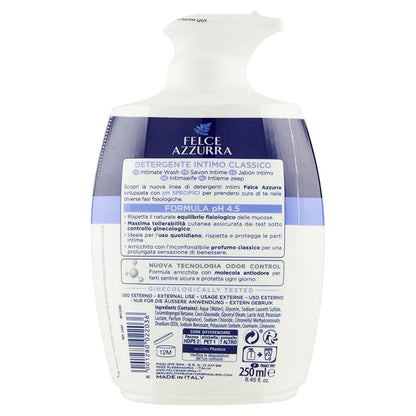Felce Azzurra Classico Intimate Wash pH 4.5 250 ml, 8.4 Fl Oz made in Italy [italian import]