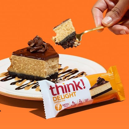 think! Keto Protein Bars, Healthy Low Carb, Low Sugar, Gluten Free Snack with No Artificial Sweeteners, 4G Net Carbs & 10G of Whey Protein - Chocolate Peanut Butter Pie (10 Count)