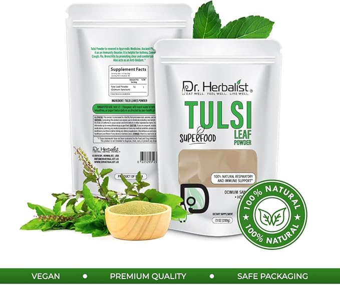 Dr. Herbalist Tulsi Powder 200g - Holy Basil Supplement, Boosts Immunity
