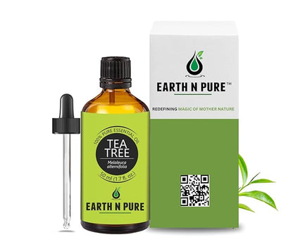 Earth N Pure Tea Tree Essential Oil Steam Distilled, Natural and Therapeutic Grade for Scalp & Skin Care with Glass Dropper | 50 ML