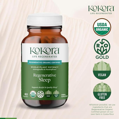 Regenerative Sleep - Regenerative Organic Certified - Supports Restful, Quality Sleep, Relaxation* - Adaptogen Blend w/Lemon Balm & Passionflower - Vegan & Non-GMO - 60 Capsules - 30 Servings