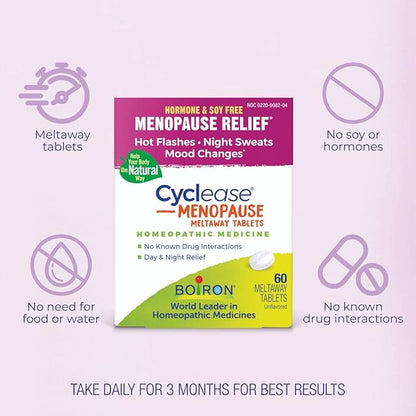 Boiron Cyclease Menopause Tablets for Relief of Hot Flashes, Night Sweats, Irritability, and Mood Swings - 60 Count