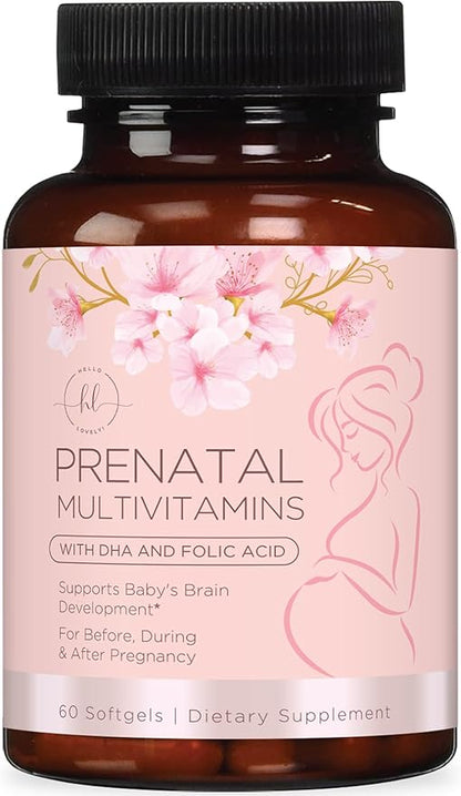 Prenatal Vitamins for Women - Prenatal Multivitamin with Folic Acid & Omega 3 DHA Fetal Development Support - Pregnancy Vitamin Supplement with, Vitamin A, C, D, B6, B12 & Iron - 60 Softgels