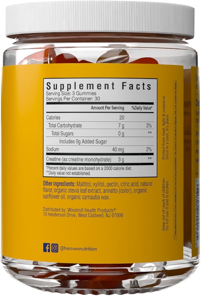 her own Creatine Gummies for Women – 3g Creatine Monohydrate per Serving – Energy, Endurance & Glute Support – Sugar Free, Vegan, Gluten Free, Non-GMO – Tangerine Flavor, 90 Gummies