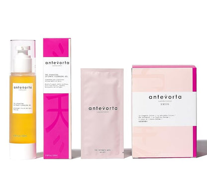 Antevorta Intimate Cleansing Gel & Flushable Wipes Set - Gentle pH-Balanced Feminine Wash + Individually Wrapped Flushable Wipes - Daily Freshness & Comfort for Sensitive Skin - Travel Friendly