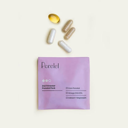 Perelel 2nd Trimester Prenatal Pack, Multivitamin with Magnesium, Omega 3, Iron & Calcium, Nutritional Support for Second Trimester Wellness, Soy & Gluten Free, Non GMO, 30 Daily Pill Packs