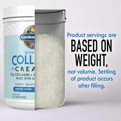 Garden of Life Grass Fed Collagen Creamer Powder - Creamy Vanilla, 12 Servings, Powder for Coffee Energy Beauty Joints, Collagen Peptides with Coconut MCTs, Keto Protein Supplements