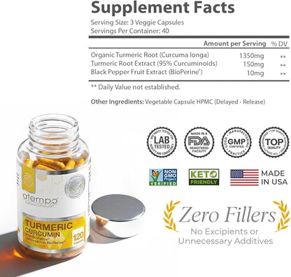 Turmeric Curcumin Supplement with Black Pepper Extract 1500mg – Absorption, Supports Joint Health – Non-GMO, 120 Vegan Capsules