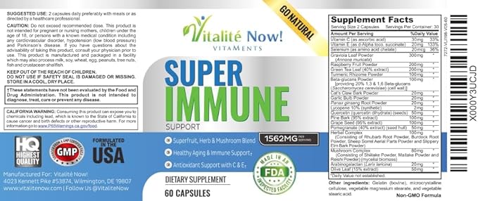 Super Wellness Immune Booster - Quercetin Immunity Support, 25 Vitamins, Herbs, Superfoods, Mushrooms - Vitamins C & E - Selenium - Turmeric - Immune Defense Supplement - 60 Capsules