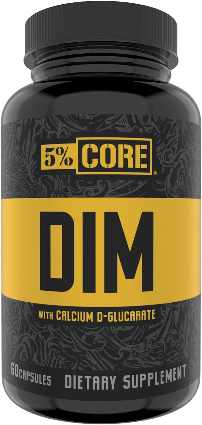 5% Nutrition Core DIM Supplement | Estrogen Regulation Support for Men & Women | Natural Diindolylmethane w/Calcium D-Glucarate, Organic Broccoli Powder + Bioperine (30 Servings / 60 VegCaps)