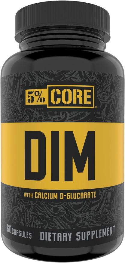 5% Nutrition Core DIM Supplement | Estrogen Regulation Support for Men & Women | Natural Diindolylmethane w/Calcium D-Glucarate, Organic Broccoli Powder + Bioperine (30 Servings / 60 VegCaps)