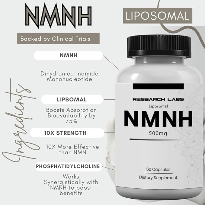 Research Labs 2 Pack Liposomal NMNH (NMN Supplement Alternative) 500mg Per Serving | 120 Capsules (Dihydronicotinamide Mononucleotide) NAD Supplement to Boost NAD+ Levels for Anti Aging