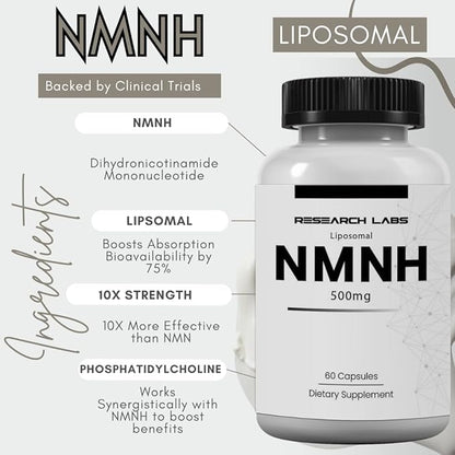 Research Labs 2 Pack Liposomal NMNH (NMN Supplement Alternative) 500mg Per Serving | 120 Capsules (Dihydronicotinamide Mononucleotide) NAD Supplement to Boost NAD+ Levels for Anti Aging