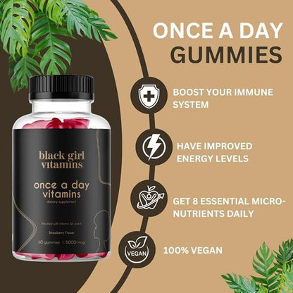 Black Girl Vitamins Look Good Feel Good Bundle – Hair Skin & Nails, Vitamin D3 2000IU & Once a Day Multivitamin - Women's Supplement Bundle – Energy, Immunity & Beauty Support