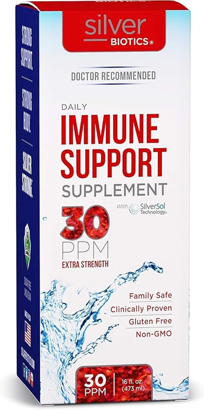 Silver Biotics 30 PPM Extra Strength Daily Immune Support Supplement with Patented Multivalent Silversol Technology | The Perfect Daily Defense Boost for Your Immune System | 16 Fl Oz