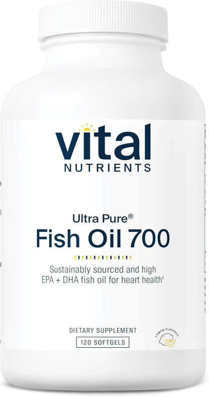 Vital Nutrients Ultra Pure Fish Oil 700 - Supports Heart, Brain, and Joint Health* - Sustainably Sourced High EPA & DHA Omega-3 Fatty Acid - Lemon Flavor - Gluten, Dairy & Soy Free - 120 Softgels