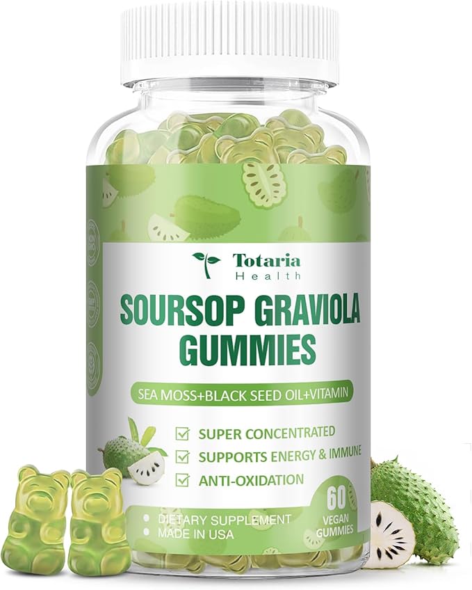 Totaria Sugar Free Soursop Oil Graviola Sea Moss Gummies - Support Digestive Sleep Skin Health, Immunity & Antioxidant - Guanabana Fruit with Sea Moss, 150mg Black Seed Oil Organic Non-GMO Vegan