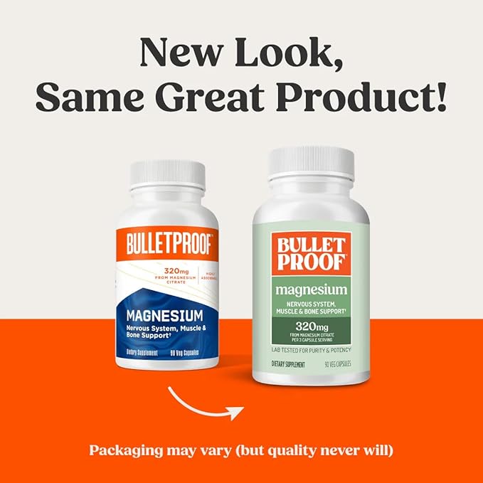 Bulletproof Magnesium Capsules, 90 Count, Supplement for Nervous System, Muscle and Bone Support