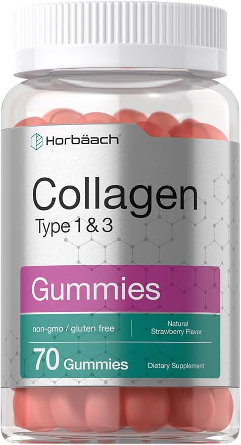 Horbäach Collagen Gummies | 70 Count | Strawberry Flavored Gummy | for Women and Men | Collagen Peptides Type 1 and 3 | Non-GMO, Gluten Free Supplement