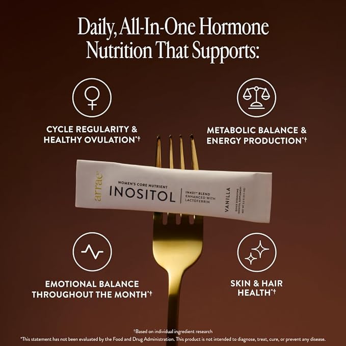 Arrae Inositol Supplement for Women - Supports Healthy Hormonal Balance, Regular Cycles, & Ovarian Health - 40:1 Myo & D-Chiro Raton with Lactoferrin & Folate - Vanilla Flavor - 30 Pack