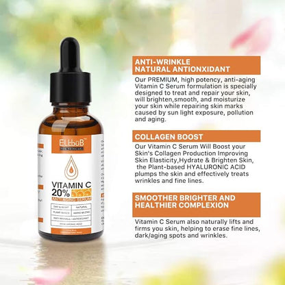 Premium 20% 𝐯𝐢𝐭𝐚𝐦𝐢𝐧 𝐜 𝐬𝐞𝐫𝐮𝐦 - (2PACK) with Hyaluronic Acid, Retinol & Amino Acids - Boost Skin Collagen,Hydrate & Plump Skin, Anti Aging & Wrinkle Facial Serum
