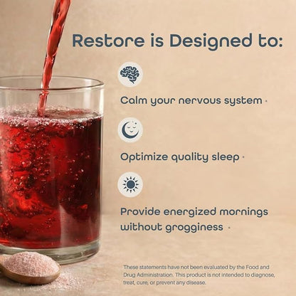 SleepHabits Restore | 30 Nights Magnesium Glycinate Powder Natural Sleep Aid with L-Theanine, Tart Cherry, Beet Root, | Calm Melatonin-Free Deep Sleep Supplement Drink for Recovery & Clear Mornings