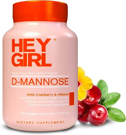 D Mannose Capsules - Fast-Acting UTI Supplement - Cleanse & Flush Impurities - with Natural D-Mannose Powder, Cranberry, Hibiscus & Dandelion - Alternative to Cranberry for Women, 60 Capsules