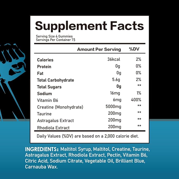 Creatine Gummies Monohydrate Complex 5000mg 60 Count Gummies Taurine + Vitamin B6 for Muscle Strength, Muscle Builder, Energy Boost, Pre Workout (60 Count (Pack of 2))