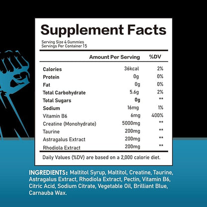 Creatine Gummies Monohydrate Complex 5000mg 60 Count Gummies Taurine + Vitamin B6 for Muscle Strength, Muscle Builder, Energy Boost, Pre Workout (60 Count (Pack of 2))