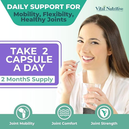 VITAL NUTRITIVE Joint Support Supplement for Men and Women – Glucosamine, MSM, Hyaluronic Acid, and Turmeric – Supports Joint Health – 60 Days Supply