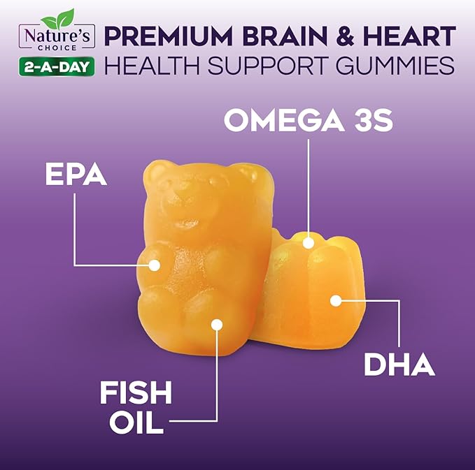 Omega 3 Fish Oil Gummies - Triple Strength Omega3 Gummy - DHA & EPA Fatty Acids for Heart Health, Joint & Brain Support, Nature's High Absorption Omega Fish Oil Supplement, Orange Flavor- 120 Gummies