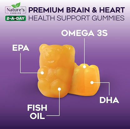 Omega 3 Fish Oil Gummies - Triple Strength Omega3 Gummy - DHA & EPA Fatty Acids for Heart Health, Joint & Brain Support, Nature's High Absorption Omega Fish Oil Supplement, Orange Flavor- 60 Gummies