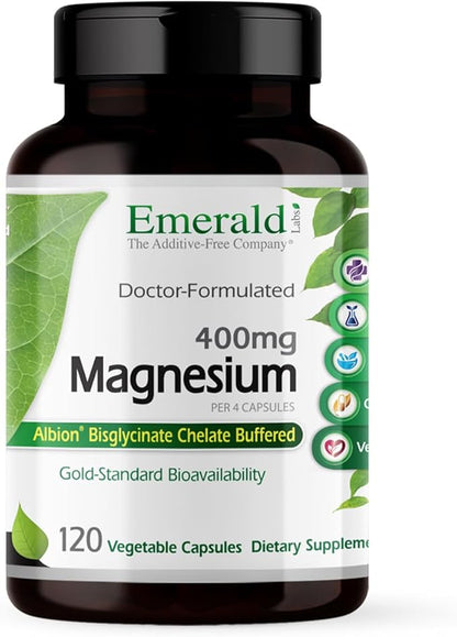 Emerald Labs Magnesium 400mg - Bone & Sleep Support with Albion Magnesium* - Vegan Friendly - 120 Vegetable Capsules (30-Day Supply)