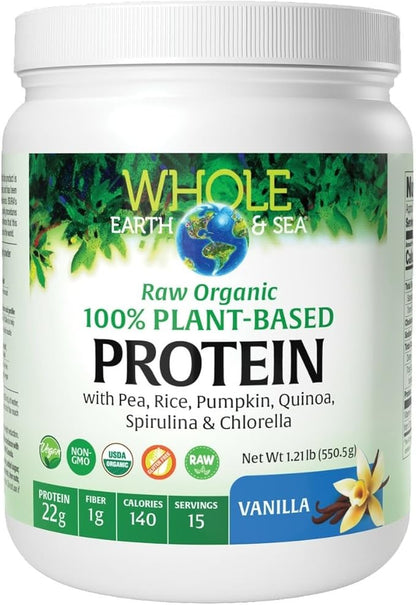 Natural Factors Whole Earth & Sea® Raw Organic 100% Plant-Based Protein, 550g, Vanilla