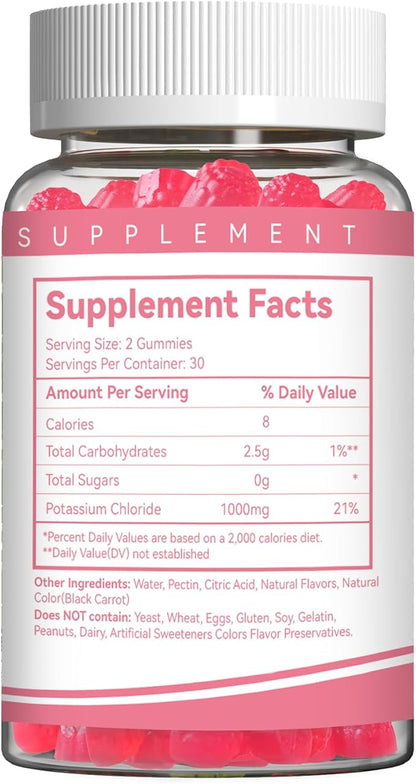 Potassium Gummies, Potassium Chloride 1000mg for Adults, Chewable Potassium Supplement for Women & Men, Support Leg Cramps & Muscle Health - Sugar Free, Vegan,60 Count