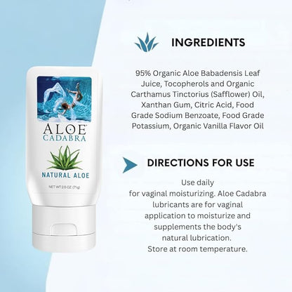 Aloe Cadabra Natural Water Based Personal Lubricant and Vaginal Moisturizer, Organic Aloe Lube for Men, Women and Couples, Non-Staining, pH Balanced (Unscented 2.5 Ounces, 1 Pack)