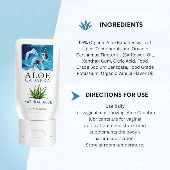 Aloe Cadabra Natural Water Based Personal Lubricant and Vaginal Moisturizer, Organic Aloe Lube for Men, Women and Couples, Non-Staining, pH Balanced (Unscented 2.5 Ounces, 2 Pack)