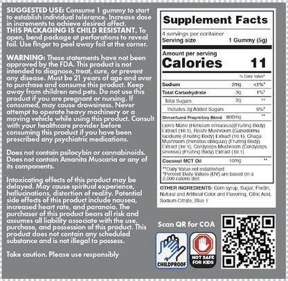 Shrumfuzed - Proprietary Nootropic Gummy 3200mg, Now with New Improved Taste - Lion's Mane, Reishi, Chaga, and Cordycep Nootropic Mushroom Blend (4, Blue Lemonade)
