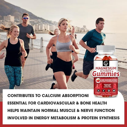 Magnesium Glycinate Gummies 400mg, Mg Potassium Supplement with Chelated Magnesium Malate Complex, Vitamin D, B6, and CoQ10, Supports for Memory, Calm, Mood & Sleep - 60 Count (Pack of 3)
