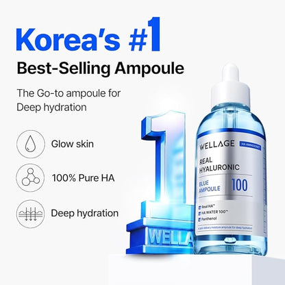 WELLAGE Real Hyaluronic Blue Ampoule 100 ([2nd Gen] 1.01 fl.oz+ HA Oneday Kit 7ea)