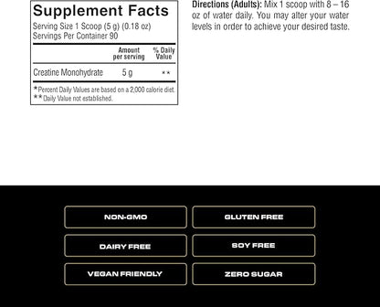 Spoken Nutrition Creatine Monohydrate, Build Lean Muscle Mass and Improve Recovery, Unflavored Powder, 90 Servings, Strength & Performance Support