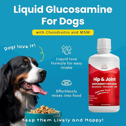 Paramount Pet Health Liquid Glucosamine for Dogs, 1600 mg Glucosamine for Dogs Hip & Joint Supplement, Ideal for Mobility & Comfort, Easy-to-Use Liquid MSM, Chondroitin, Made in USA, 32 oz