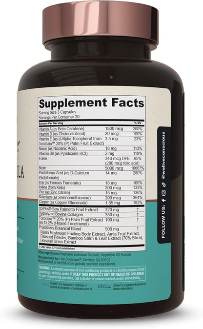 Hair La Vie Live Conscious Clinical Formula Hair Growth Vitamins for Women and Men w/Biotin, Collagen & Saw Palmetto (Pack of 1)