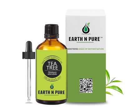 Earth N Pure Tea Tree Essential Oil Steam Distilled, Natural and Therapeutic Grade for Scalp & Skin Care with Glass Dropper | 100 ML