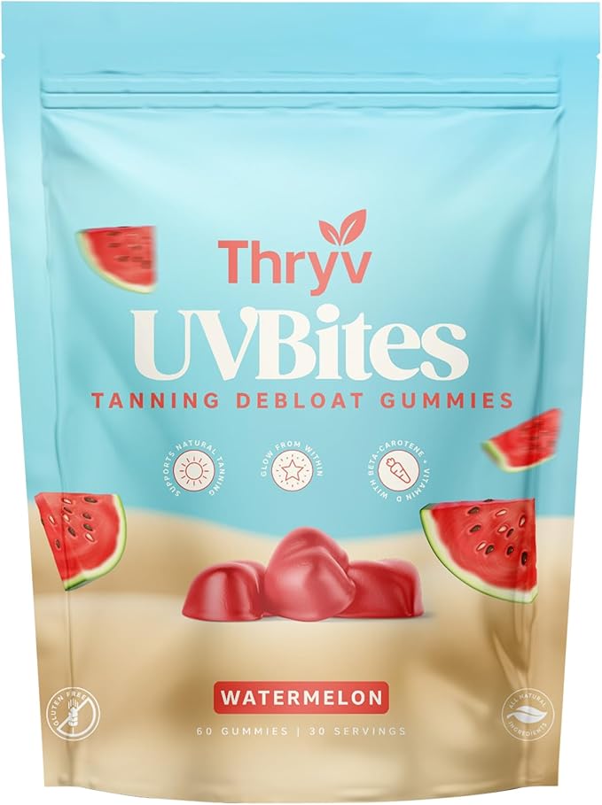 UVBites - Tanning Gummies - Self Tan Supplement - Tanning Pill - Fast Acting & Debloating Melanin Supplement with Beta Carotene, Astaxanthin, Niacinamide - Glow Up Skin (60 Count, Watermelon)