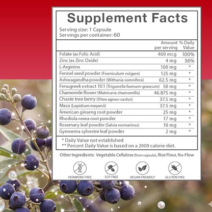 Vitex Chasteberry Supplement for Women – Non-Hormonal Menopause Support with Ashwagandha, Maca & Rhodiola – Hot Flashes, Night Sweats & Mood Support – Vegan, 60 Days Supply
