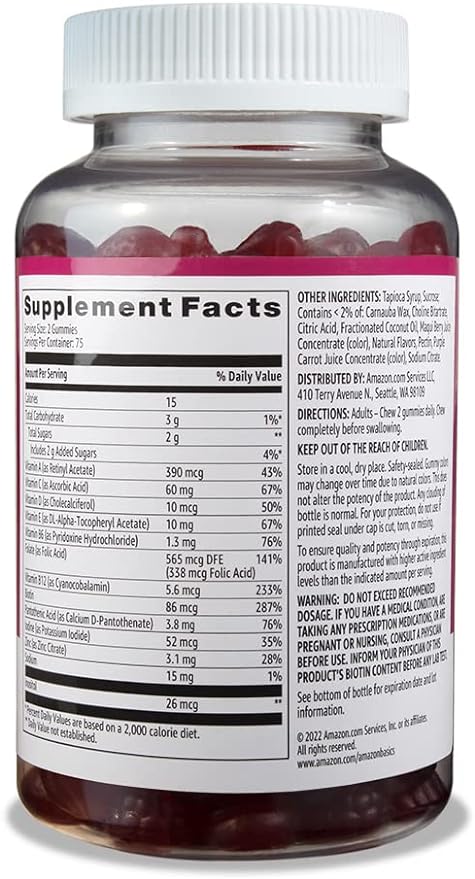 Amazon Basics Adult Multivitamin Gummies, Mixed Berry & Cherry Flavors, 150 Count, 75-Day Supply, Pack of 1 (Previously Solimo)