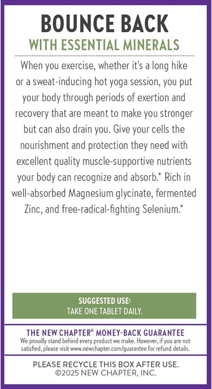 New Chapter Magnesium-Selenium-Zinc Supplement, 325 mg Magnesium in One-Daily Tablet for Active Bodies, Bounce Back After Exercise with Muscle Support Minerals + Hydrating Electrolytes, 90 Count