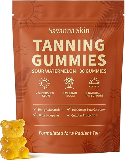 tebazoew Savanna Skin Tanning Gummies, with Astaxanthin, Beta-Carotene, Lycopene & Vitamins, Radiant Healthy Skin Natural Looking Glow, Bronzing, Non-GMO & Vegan
